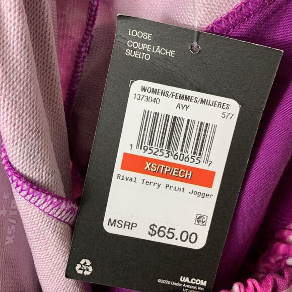 NWT Women’s Under Armour Rival Terry Print Loose Fit Pink Jogger Sweatpants XS - Picture 8 of 10